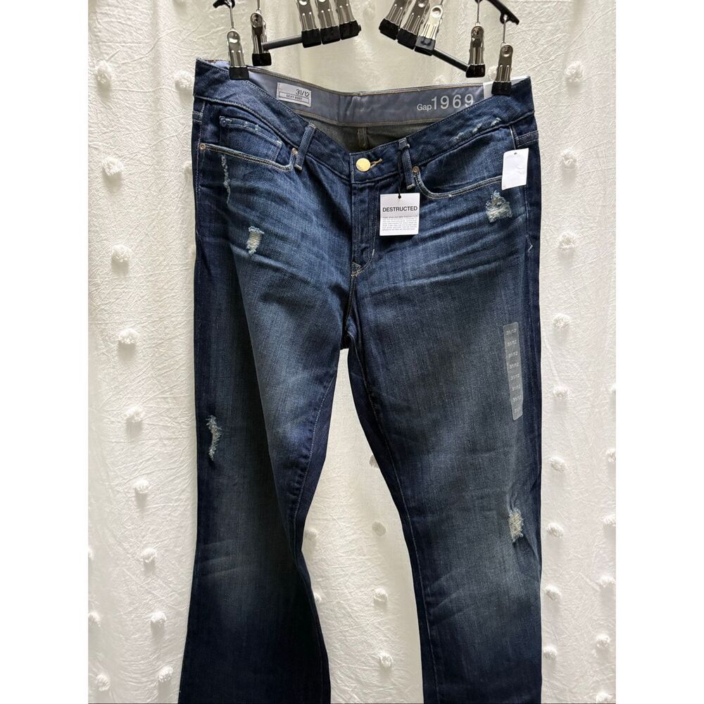 GAP 1969 Women's Dark Blue Distressed Sexy Boot Jeans